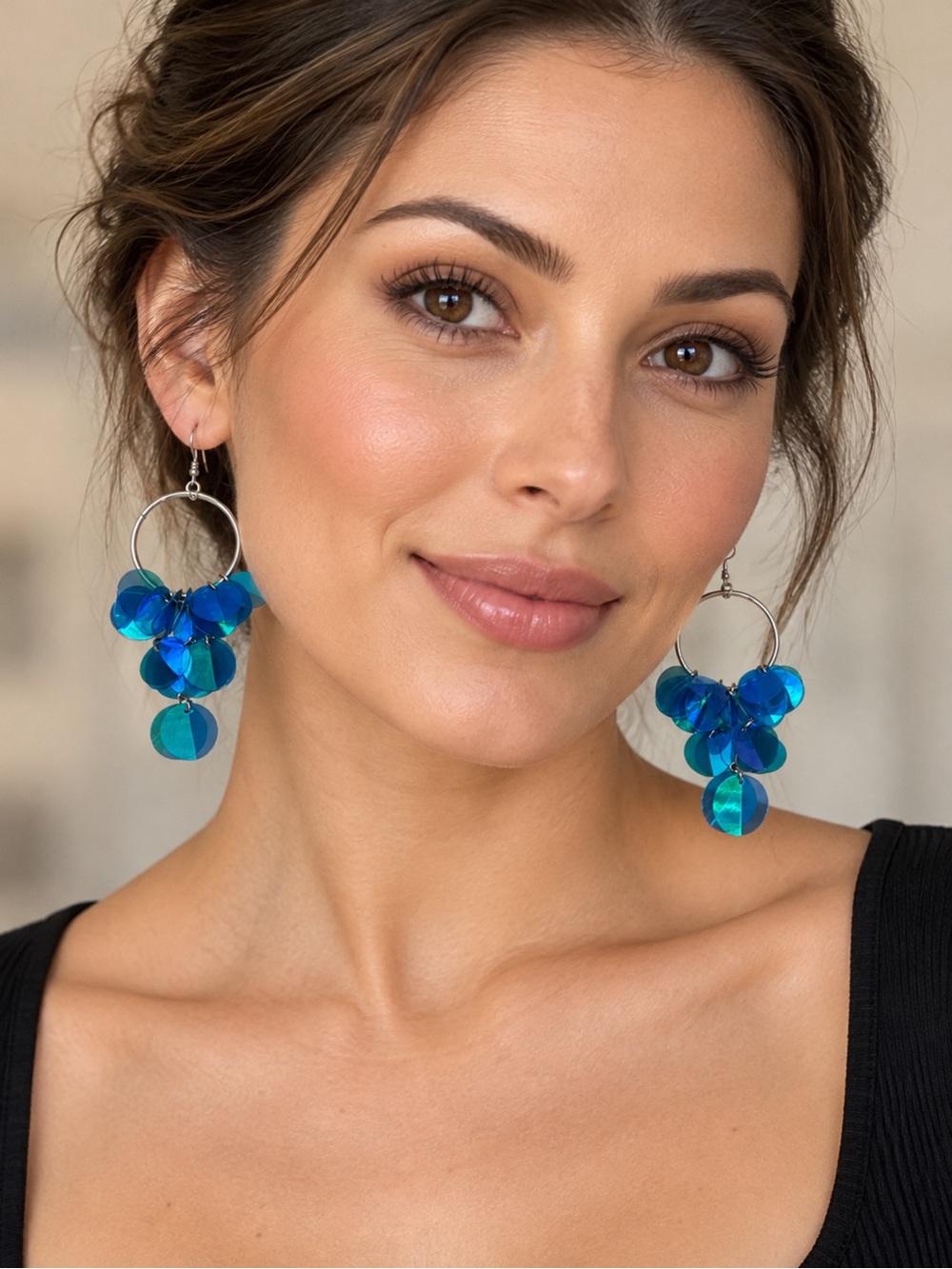 Blue Dangle Disc Hoop Earrings - Women Jewelry
